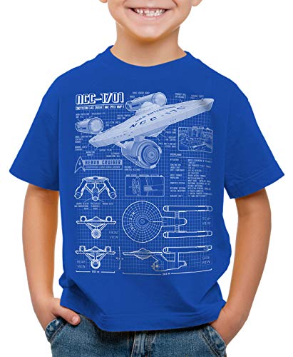 style3 NCC-1701 T-Shirt für Kinder Christopher Pike Trek Trekkie Star, Farbe:Blau, Größe:152 von style3