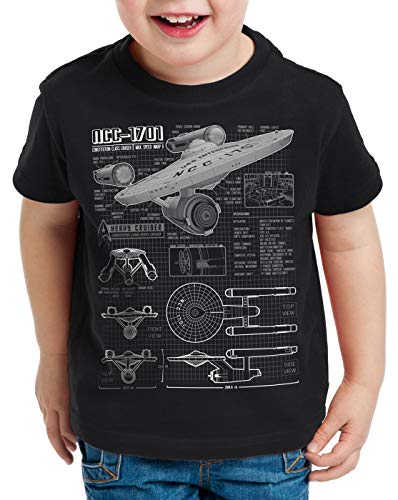 style3 NCC-1701 T-Shirt für Kinder Christopher Pike Trek Trekkie Star, Farbe:Schwarz, Größe:164 von style3