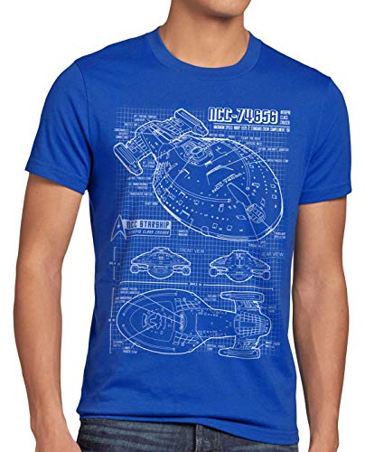 style3 NCC-74656 Voyager T-Shirt Herren Trek Trekkie Blaupause, Größe:XXL, Farbe:Blau von style3