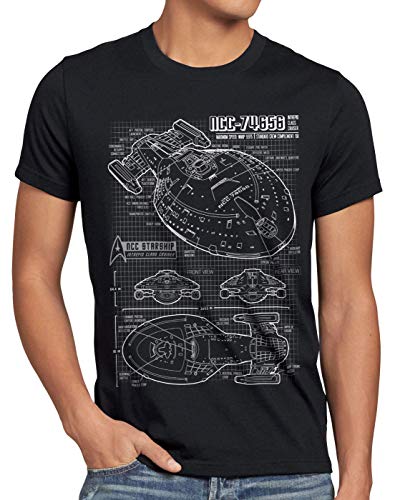 style3 NCC-74656 Voyager T-Shirt Herren Trek Trekkie Blaupause, Größe:M, Farbe:Schwarz von style3