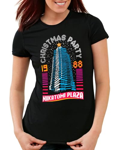 style3 Nakatomi Party Damen T-Shirt Xmas Weihnachten Weihnachtspullover Pulli Ugly Sweater Strick, Größe:L von style3
