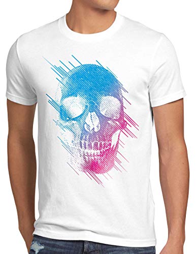 style3 Neon Skull T-Shirt Herren Totenkopf Disco neon Festival, Größe:L, Farbe:Weiß von style3