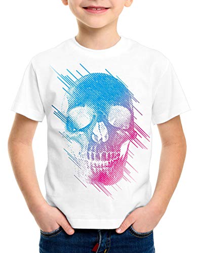 style3 Neon Skull T-Shirt Kinder Totenkopf Disco neon Festival, Farbe:Weiß, Größe:116 von style3