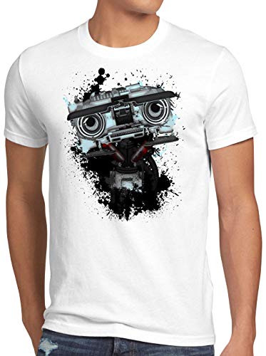 style3 Nummer 5 Herren T-Shirt Johnny fünf Roboter Short Circuit, Größe:L, Farbe:Weiß von style3