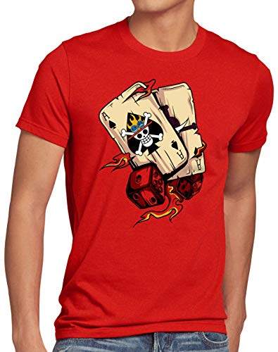 style3 One Ace Herren T-Shirt Poker Piece Strohhut Bande Anime Manga, Größe:4XL, Farbe:Rot von style3