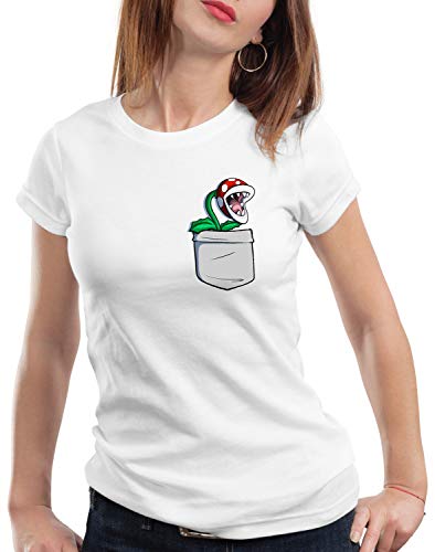 style3 Piranha Pflanze Brusttasche Damen T-Shirt Mario SNES, Größe:L von style3