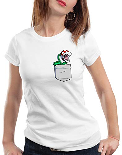 style3 Piranha Pflanze Brusttasche Damen T-Shirt Mario SNES, Größe:S von style3