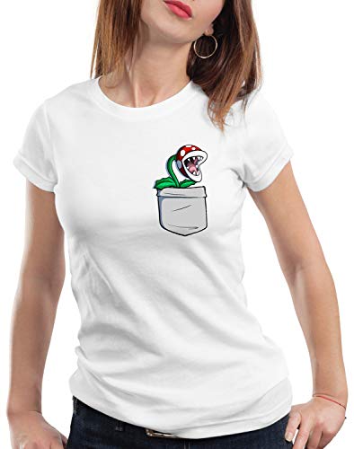 style3 Piranha Pflanze Brusttasche Damen T-Shirt Mario SNES, Größe:XL von style3