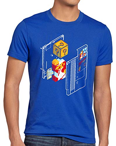 style3 Plumber Bros Herren T-Shirt NES SNES Classic Mini 8-Bit Gamer Retro Classic, Größe:L, Farbe:Blau von style3