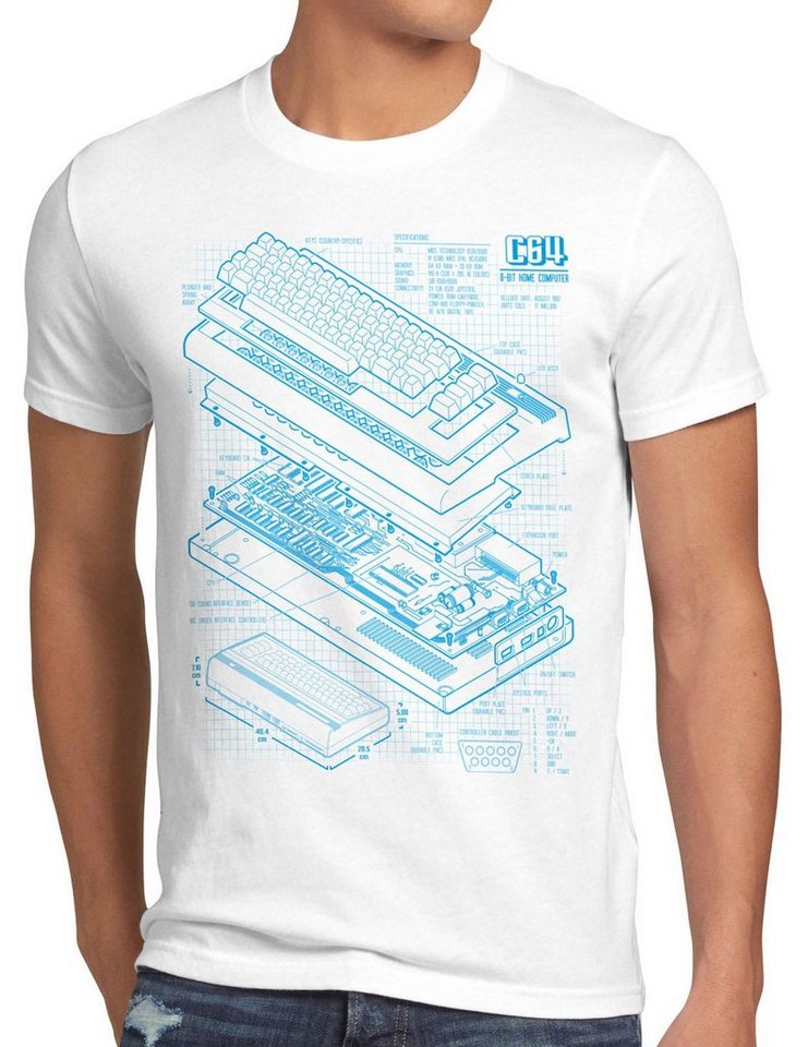 style3 Print-Shirt Herren T-Shirt C64 Heimcomputer Blaupause classic gamer von style3