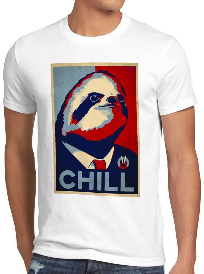 style3 Print-Shirt Herren T-Shirt CHILL lässig faultier kampagne von style3