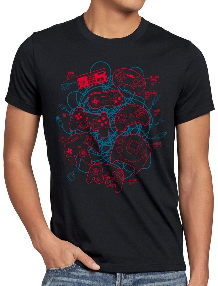 style3 Print-Shirt Herren T-Shirt Controller Kabelsalat classic retro gamer von style3