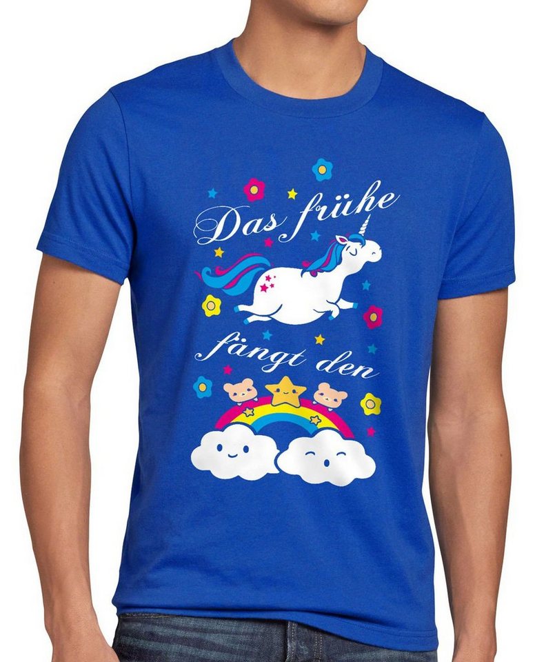 style3 Print-Shirt Herren T-Shirt Das frühe Einhorn fängt Regenbogen Unicorn spruch fun süß kinder von style3