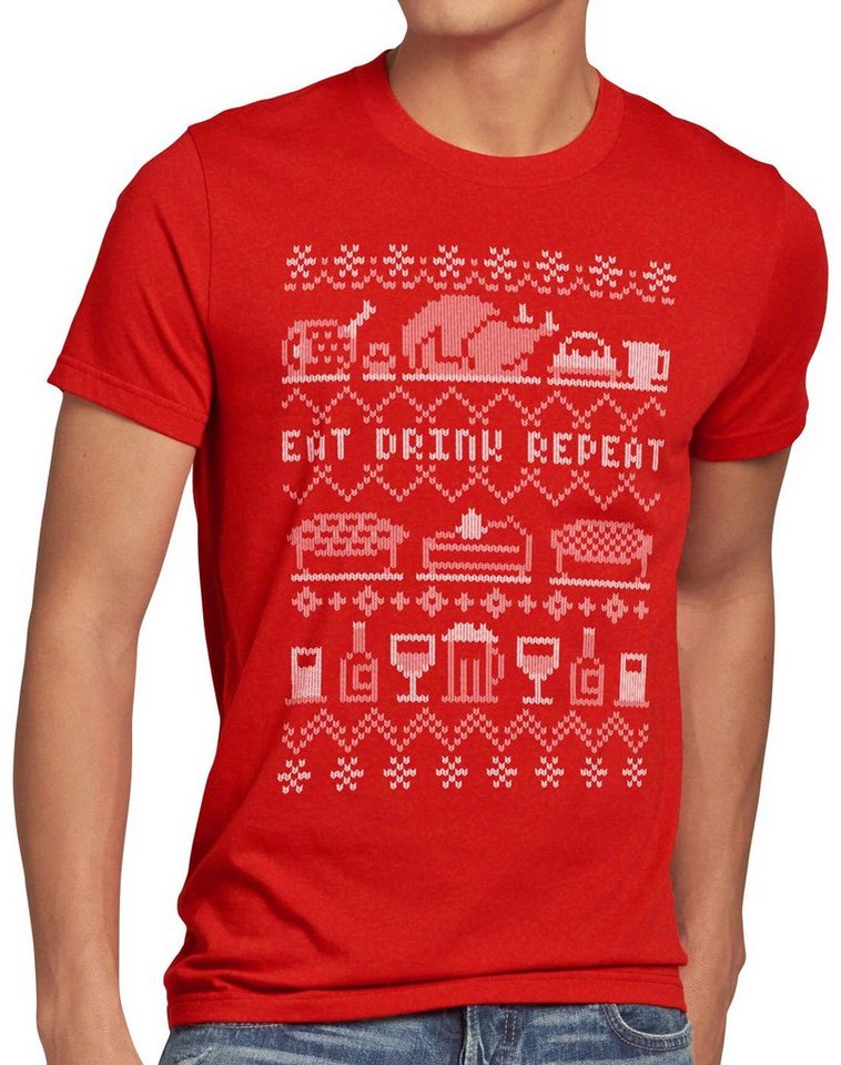 style3 Print-Shirt Herren T-Shirt Eat Drink Repeat Ugly Sweater weihnachtsessen fressen feiertage x-mas pulli von style3