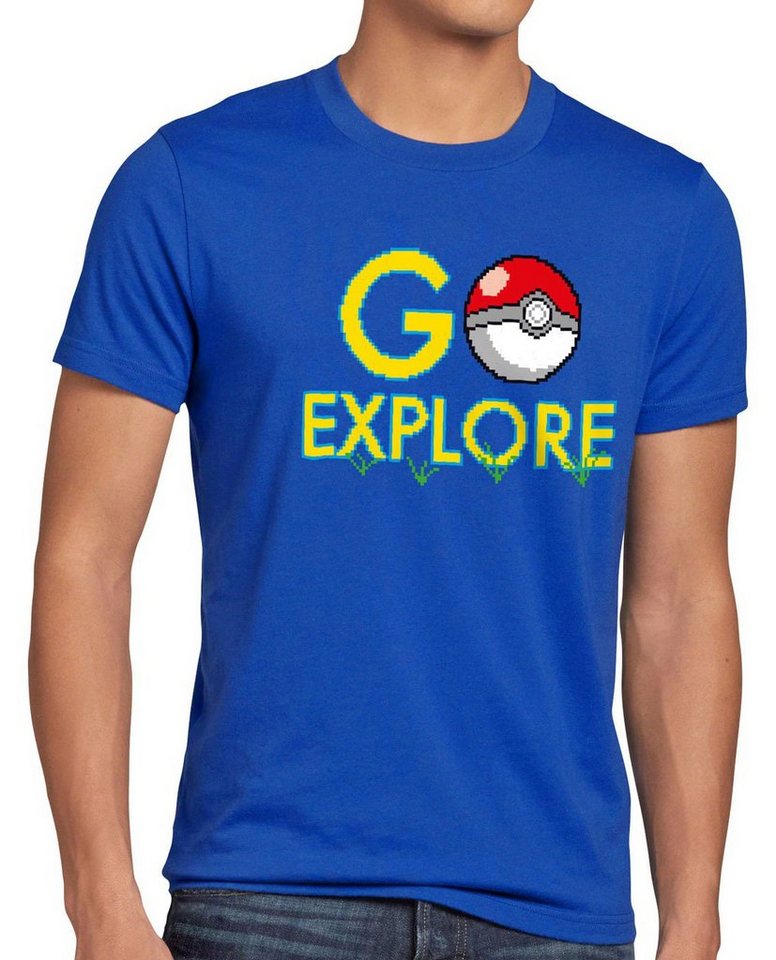 style3 Print-Shirt Herren T-Shirt Go Explore poke game app team pokeball pikachu pokespot arena boy von style3