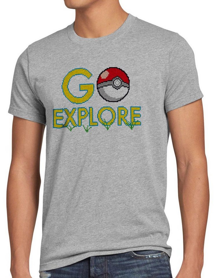 style3 Print-Shirt Herren T-Shirt Go Explore poke game app team pokeball pikachu pokespot arena boy von style3