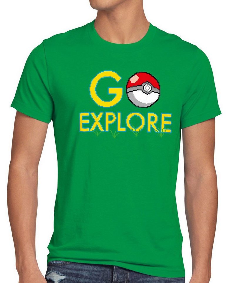 style3 Print-Shirt Herren T-Shirt Go Explore poke game app team pokeball pikachu pokespot arena boy von style3