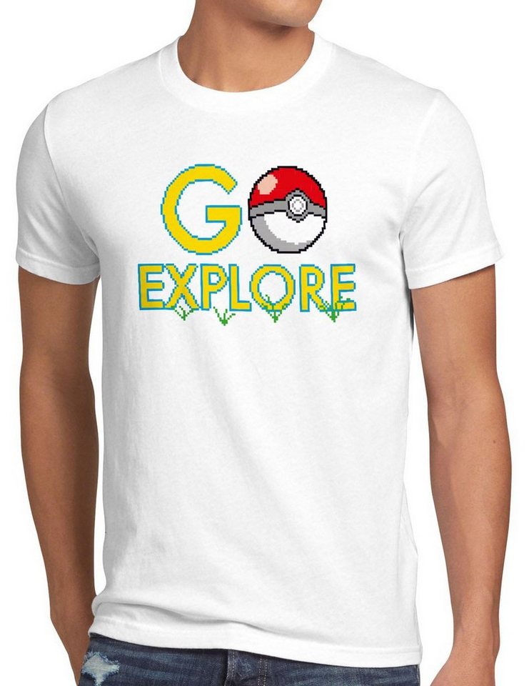 style3 Print-Shirt Herren T-Shirt Go Explore poke game app team pokeball pikachu pokespot arena boy von style3
