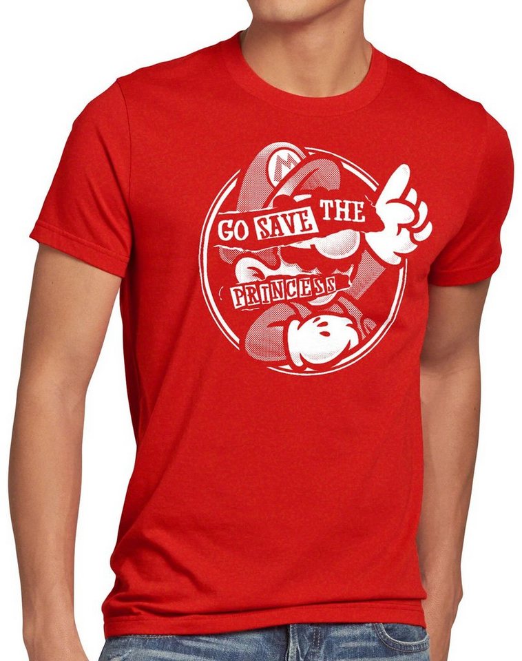 style3 Print-Shirt Herren T-Shirt Go Save the Princess mario switch von style3