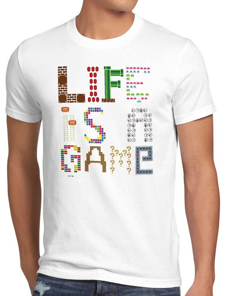 style3 Print-Shirt Herren T-Shirt Life is a Game Gamer Pixel Konsole Boy mario Spiel Jungen zelda von style3