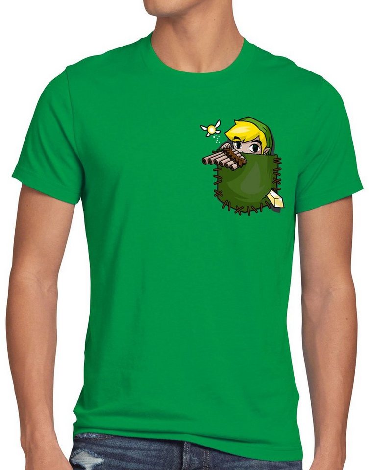 style3 Print-Shirt Herren T-Shirt Link Brusttasche wild switch the breath of snes ocarina von style3