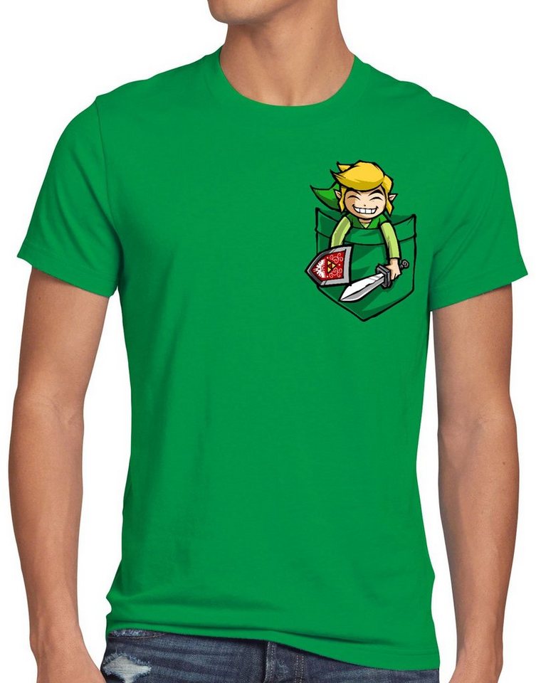 style3 Print-Shirt Herren T-Shirt Link Brusttasche wild switch the breath of snes ocarina von style3