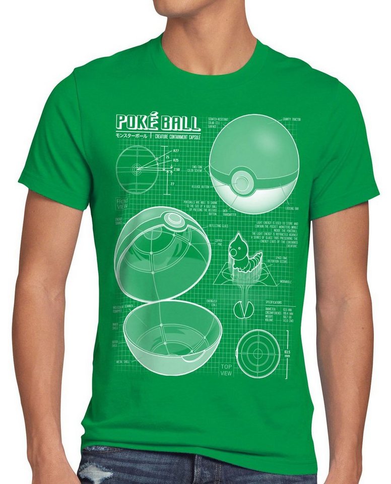 style3 Print-Shirt Herren T-Shirt Pokéball Blaupause monster spiel online von style3