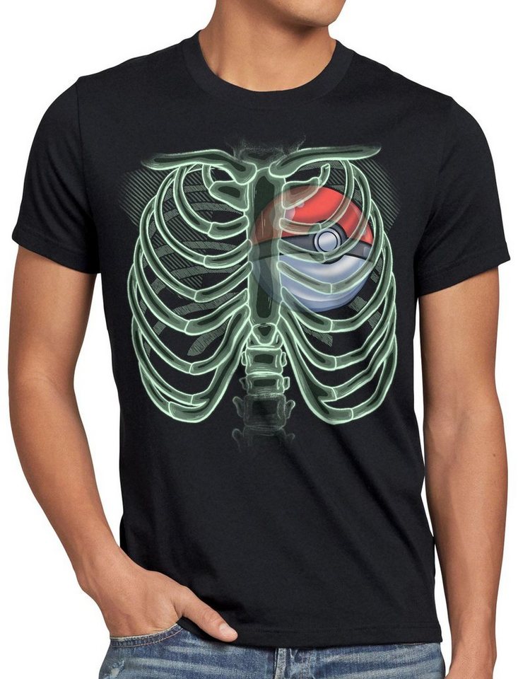 style3 Print-Shirt Herren T-Shirt Pokéball X-Ray Blaupause monster röntgen von style3