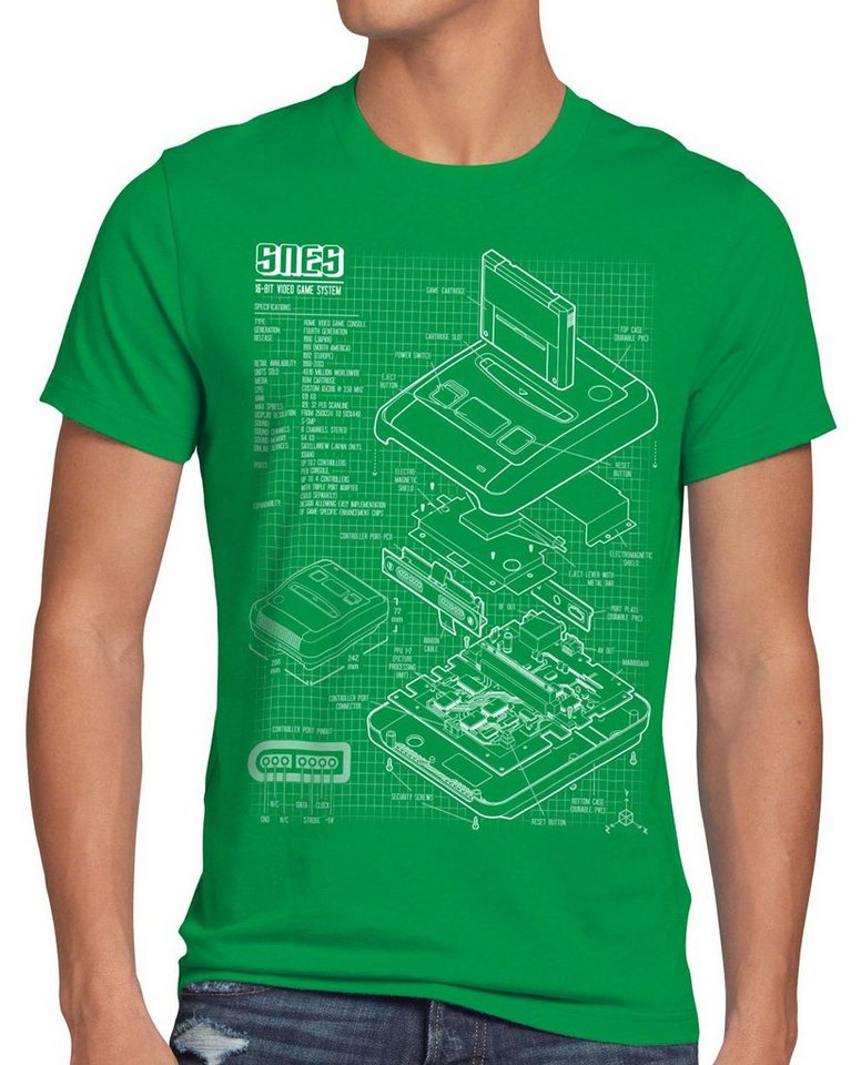 style3 Print-Shirt Herren T-Shirt SNES Blaupause 16-Bit Videospiel von style3