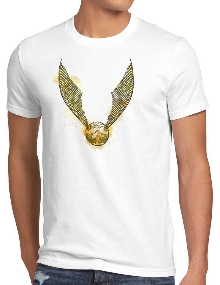 style3 Print-Shirt Herren T-Shirt Schnatz Wasserfarben deathly hallows besen quidditch von style3