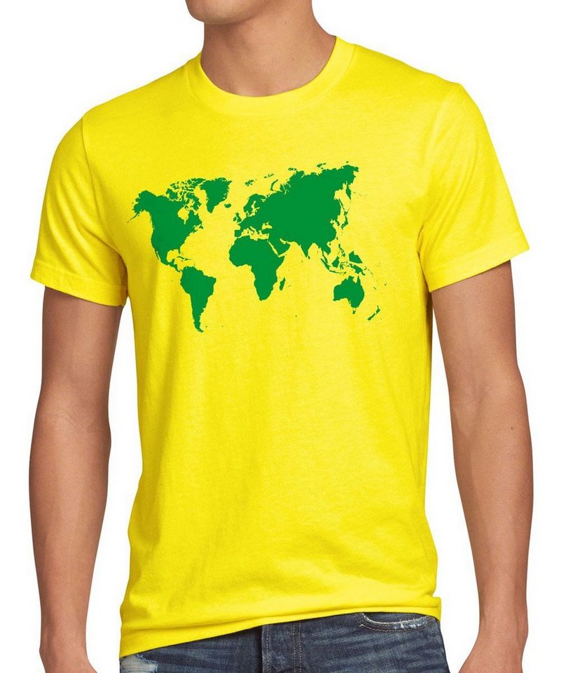 style3 Print-Shirt Herren T-Shirt Sheldon World Map Weltkarte big welt geo cooper bang karte theory von style3