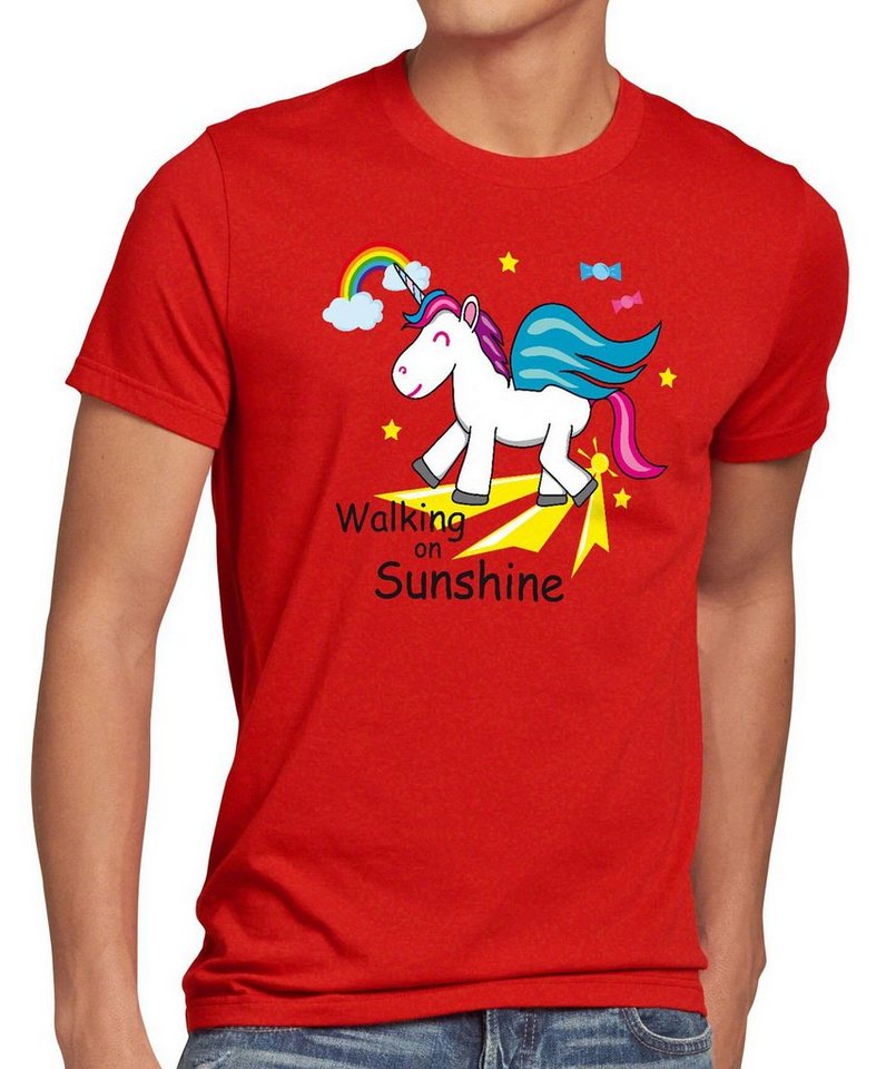 style3 Print-Shirt Herren T-Shirt Unicorn Walking on Sunshine Einhorn Regenbogen Kinder Fun Spruch von style3