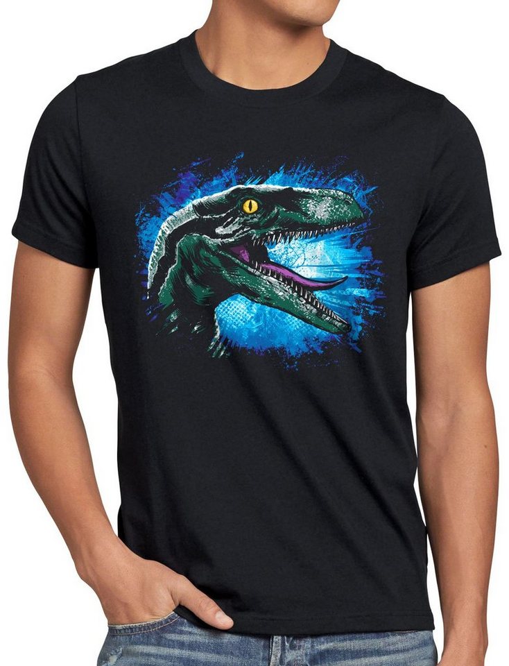 style3 Print-Shirt Herren T-Shirt Velociraptor Blue dinosaurier park von style3