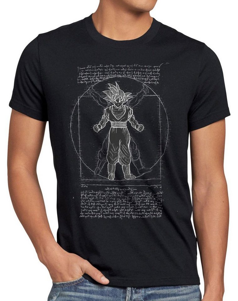 style3 Print-Shirt Herren T-Shirt Vitruvianischer Son-Goku da vinci ball z roshi vegeta von style3