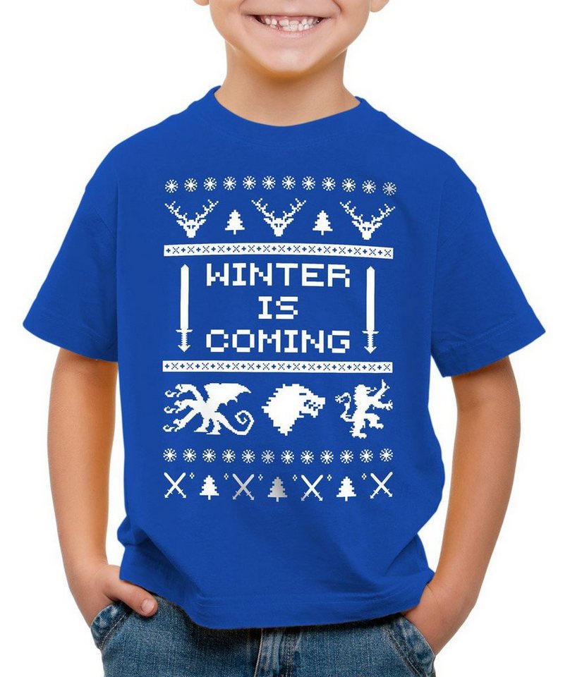 style3 Print-Shirt Kinder T-Shirt 8-Bit Winter is coming thrones stark lennister of got schnee game von style3