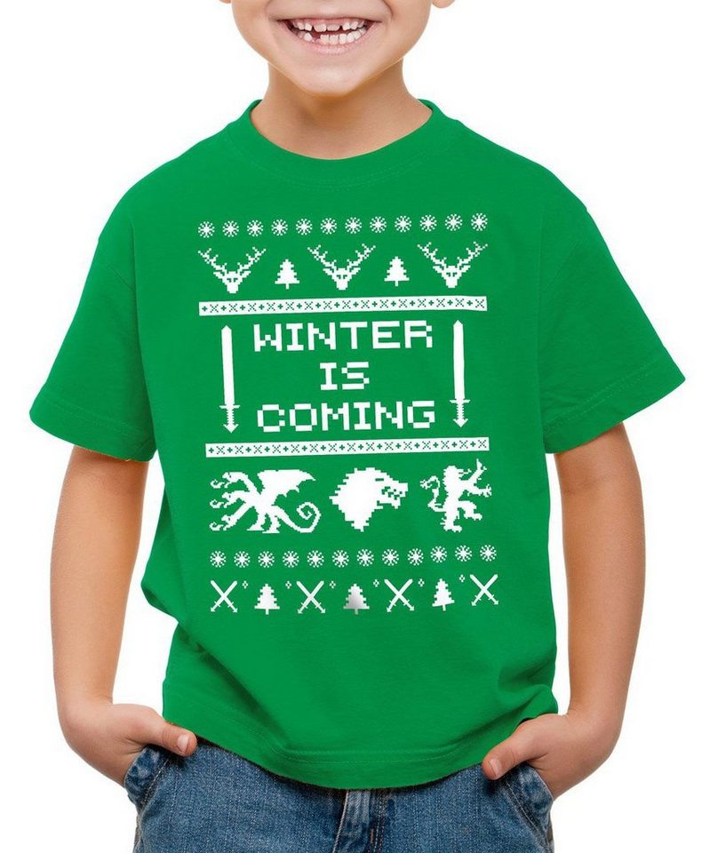 style3 Print-Shirt Kinder T-Shirt 8-Bit Winter is coming thrones stark lennister of got schnee game von style3