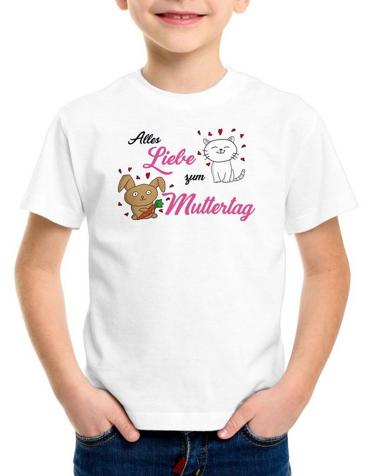 style3 Print-Shirt Kinder T-Shirt Alles Liebe zum Muttertag Katze Mutter Mama Mum Geschenk i love von style3