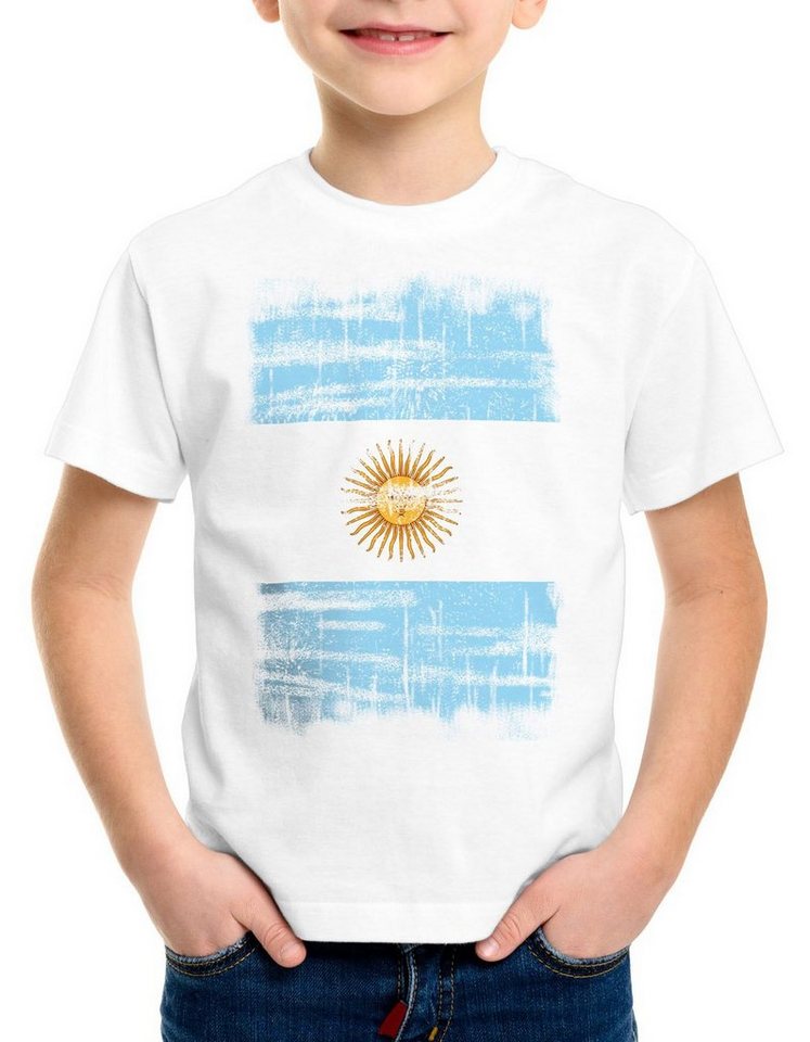 style3 Print-Shirt Kinder T-Shirt Argentinien Vintage Flagge EM WM Olympia von style3