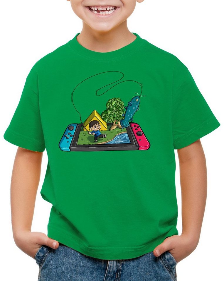 style3 Print-Shirt Kinder T-Shirt Crossing Fisch switch animal videospiel horizons von style3