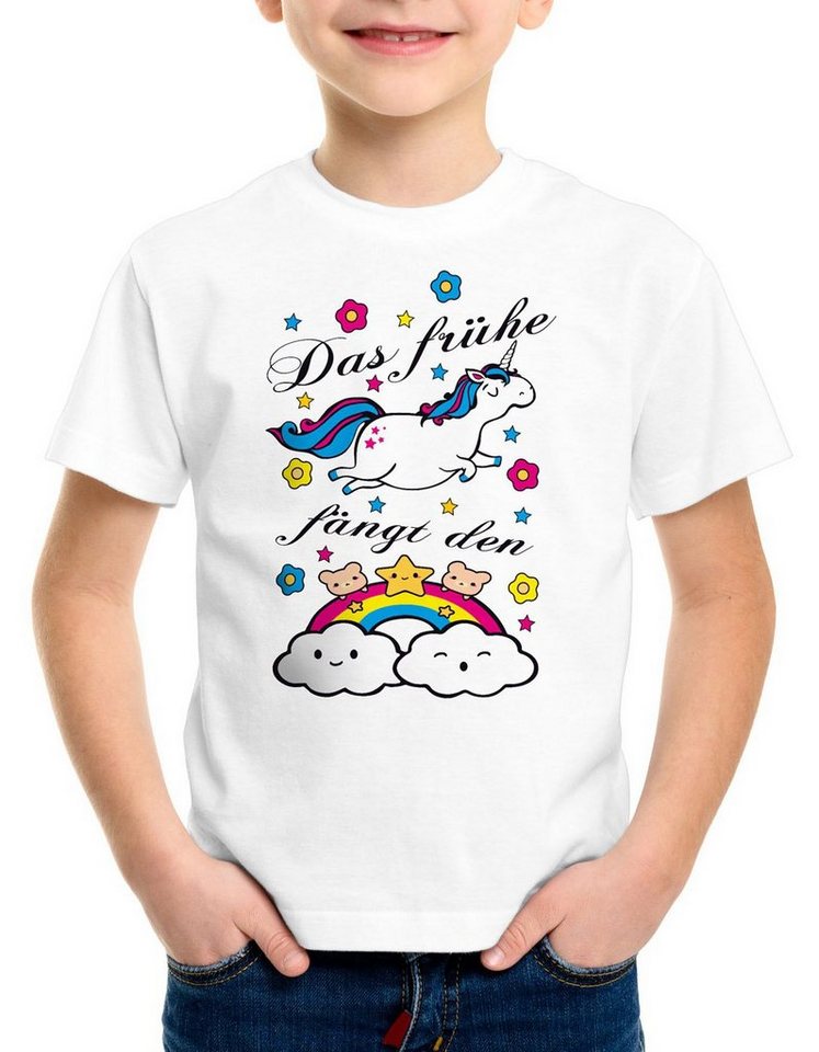 style3 T-Shirt Das frühe Einhorn fängt Regenbogen Unicorn spruch fun süß kinder von style3