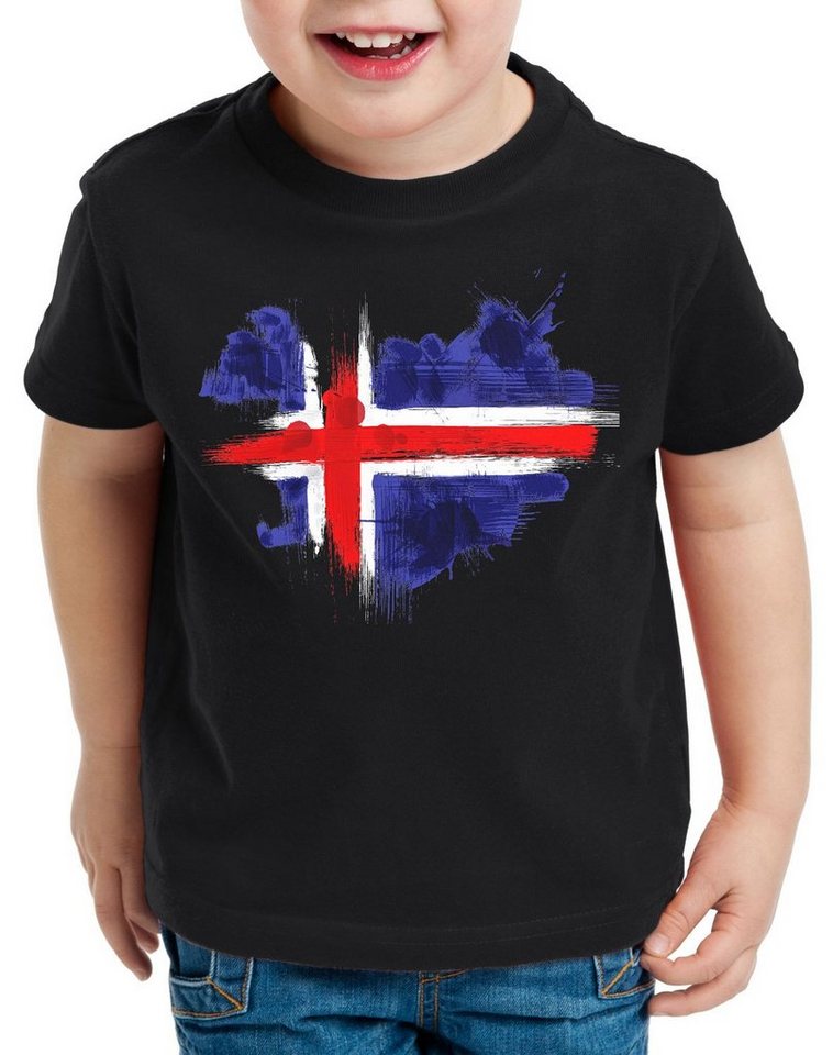 style3 Print-Shirt Kinder T-Shirt Flagge Island Fußball Sport Iceland WM EM Fahne von style3