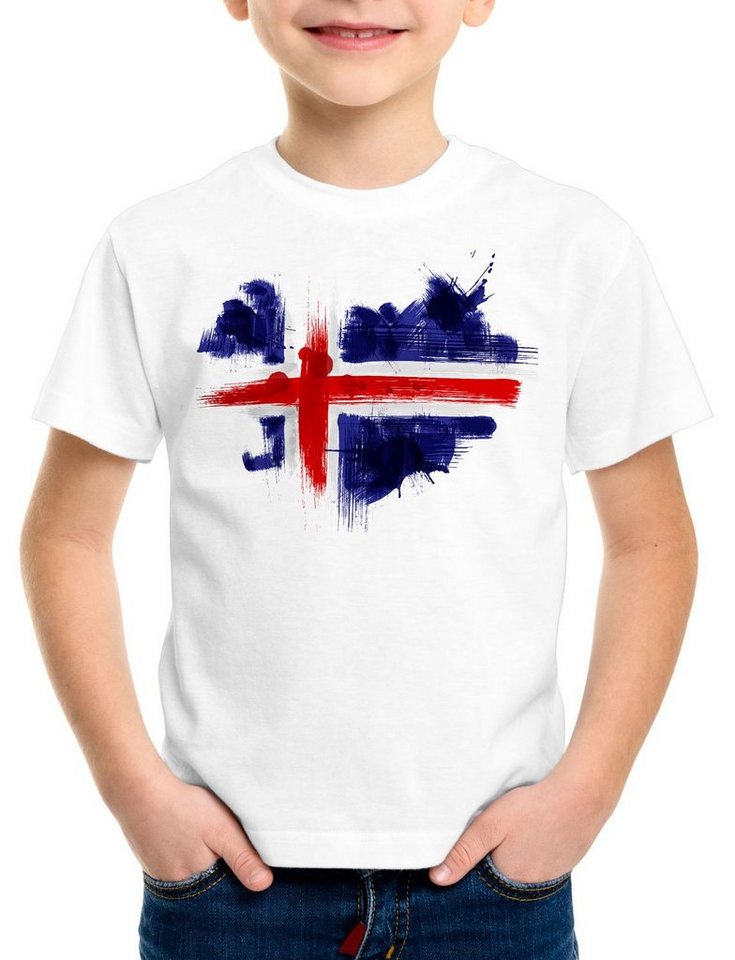 style3 Print-Shirt Kinder T-Shirt Flagge Island Fußball Sport Iceland WM EM Fahne von style3