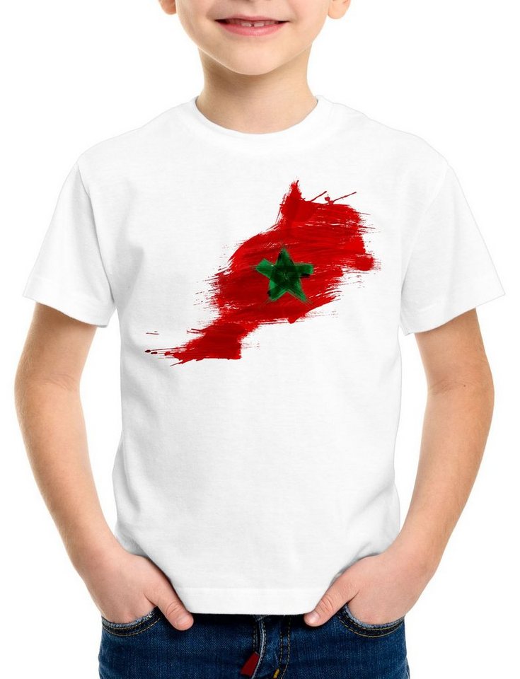 style3 Print-Shirt Kinder T-Shirt Flagge Marokko Fußball Sport Morocco WM EM Fahne von style3