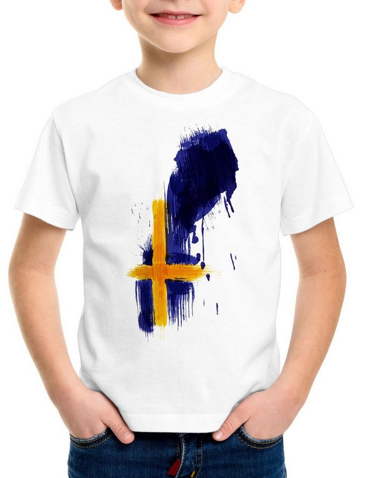 style3 Print-Shirt Kinder T-Shirt Flagge Schweden Fußball Sport Sweden WM EM Fahne von style3