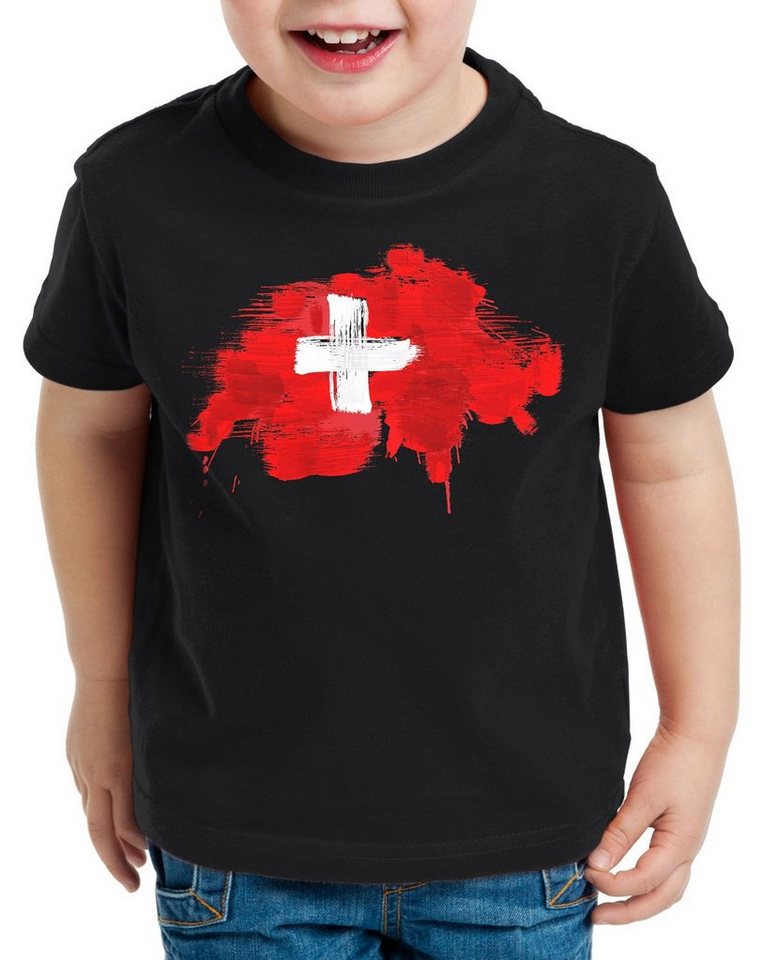 style3 Print-Shirt Kinder T-Shirt Flagge Schweiz Fußball Sport Suisse WM EM Fahne von style3