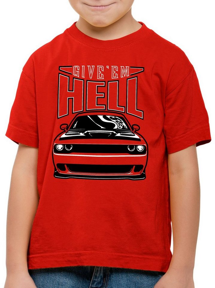 style3 Print-Shirt Kinder T-Shirt Give em Hell muscle car hellcat v8 challenger von style3