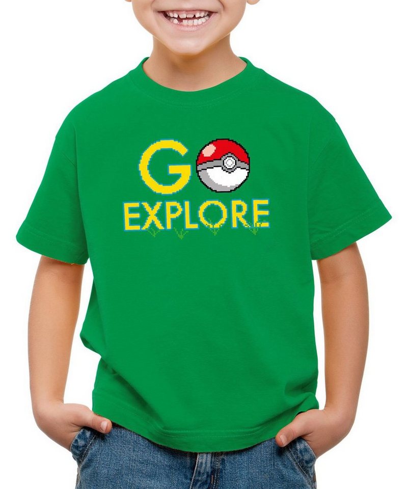 style3 Print-Shirt Kinder T-Shirt Go Explore poke game app team pokeball pikachu pokespot arena boy von style3