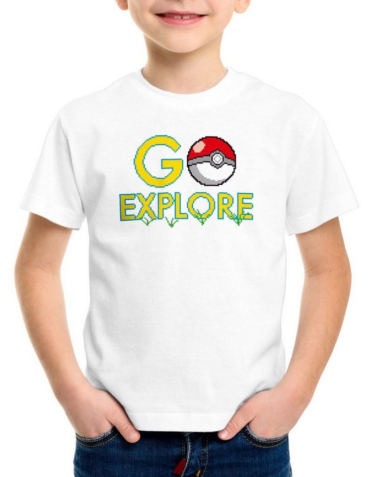 style3 Print-Shirt Kinder T-Shirt Go Explore poke game app team pokeball pikachu pokespot arena boy von style3