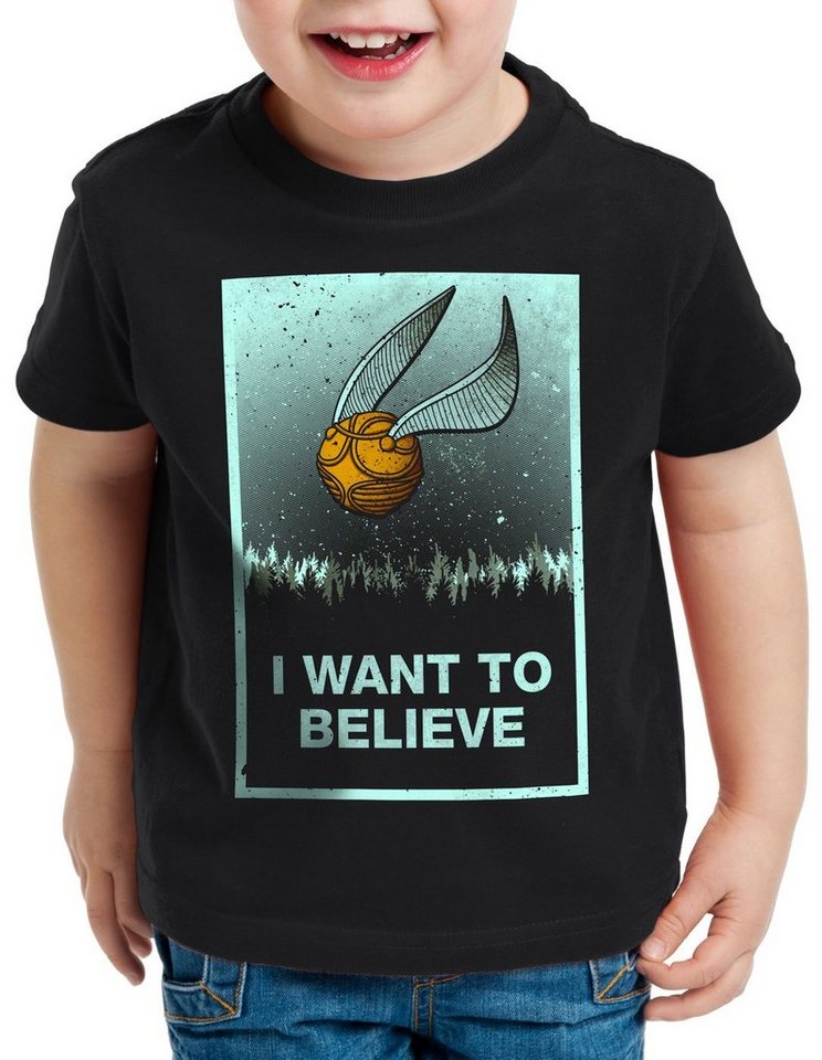 style3 Print-Shirt Kinder T-Shirt I want to believe Schnatz turnier sport besen quidditch von style3