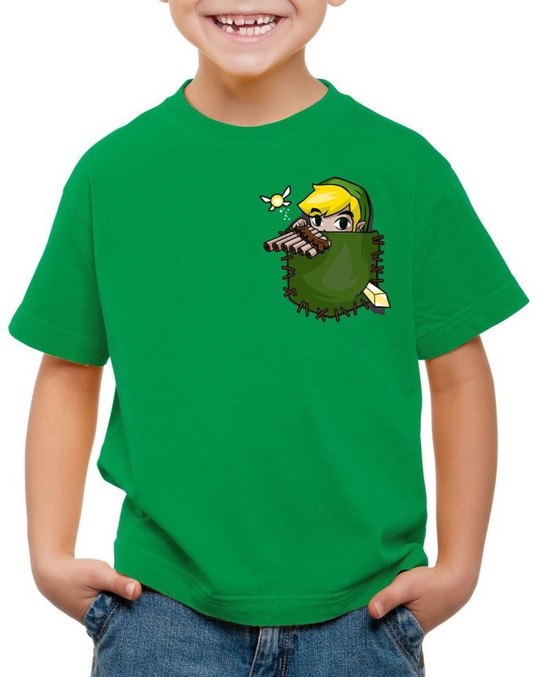 style3 Print-Shirt Kinder T-Shirt Link Brusttasche T-Shirt für wild switch the breath of snes ocarina von style3